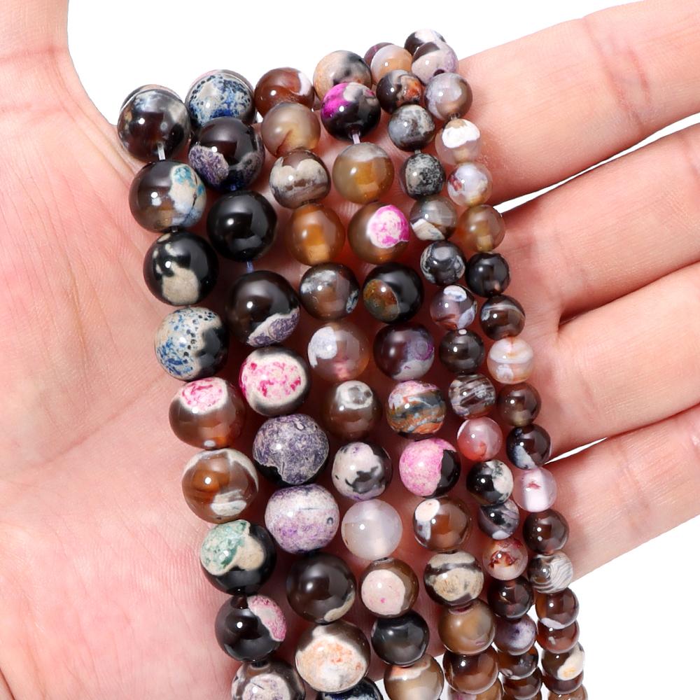 6/8/10mm Two Color Fire Agate Natural Stone Beads Orange Round Loose Beads For Jewelry Making DIY Necklace Bracelets Accessories