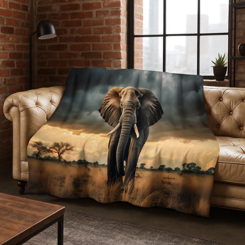 3D Elephant Animal Cartoon Flannel Blanket Soft Warm Throw Blanket for Bed Bedroom Room Living Room Travel Camping Picnic Gift