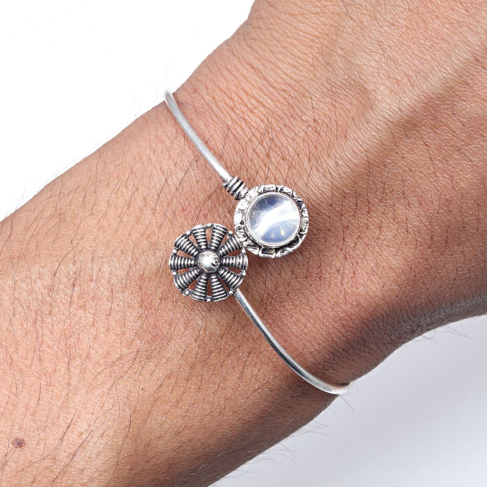 Milky Fire Opal Gemstone Handmade Silver Jewelry Cuff Bracelets 7''Adjustable