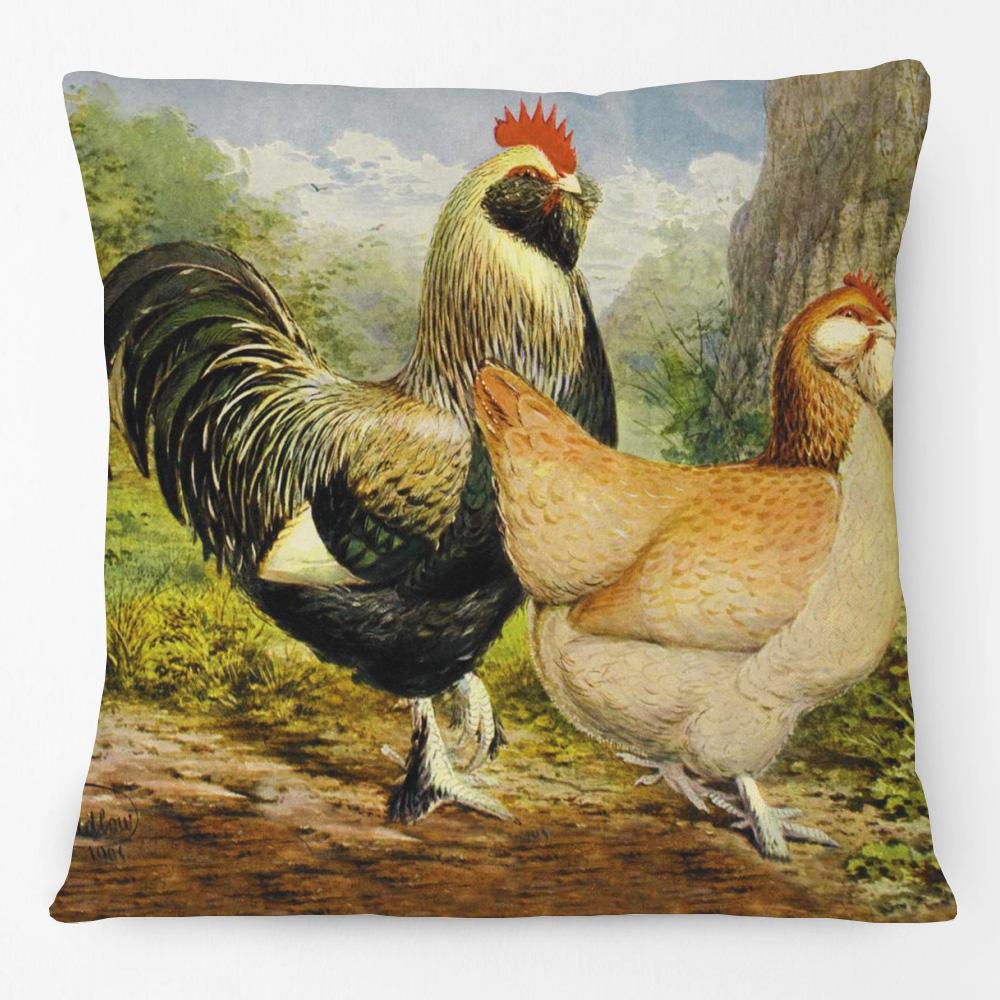 Hand Painting Country Rooster Hen Poster Cushion Covers Retro Vintage Farm Chicken Fresh Eggs Print Pillow Case