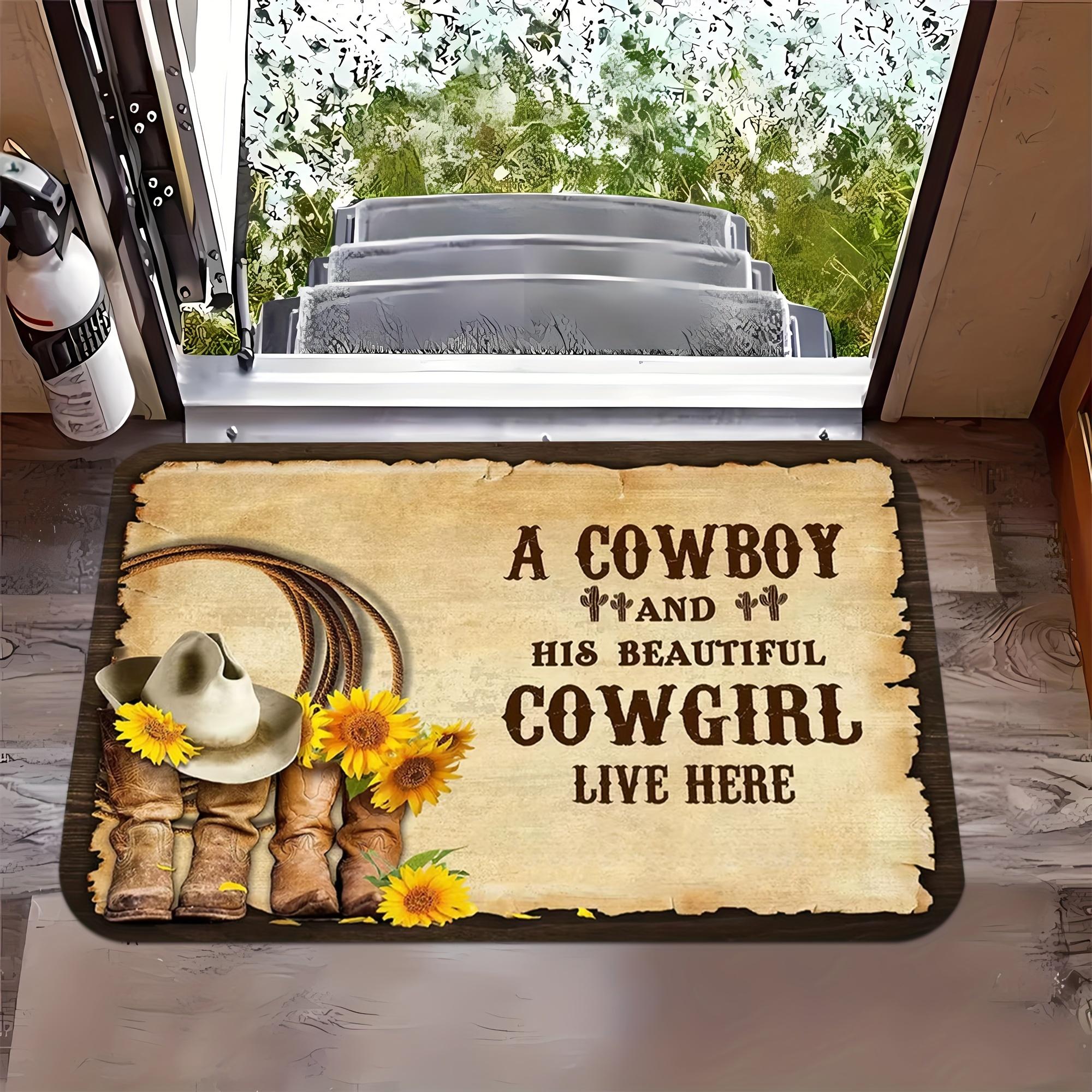 

Western Cowboy Pattern Welcome Doormat Area Mat - Machine Washable, High Quality Flannel - Suitable for Living Room, Bedroom 40X60cm