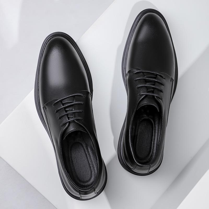 2025 Autumn Wedding Shoes Young British Style Men's Low Heel Round Head Lace-up Formal Wear Business Professional Leather Shoes 4882