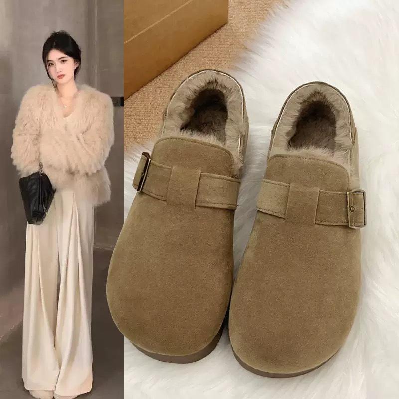 Fleeceowe buty Birkenstock all-inclusive dla kobiet, nowość zima 2025, jednopedałowe, puszyste buty, pogrubione, ciepłe, z grubą podeszwą, śniegowe buty bawełniane