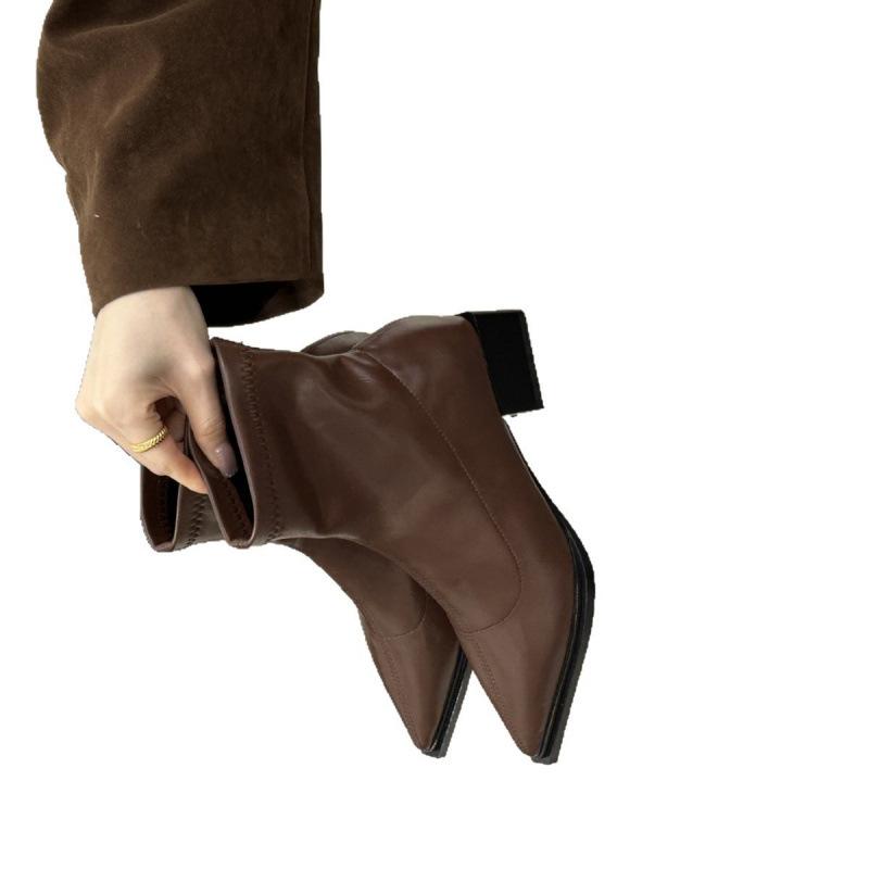 Pointed Short Boots Women's 2025 Autumn and Winter New Women's Boots Thick Heel Boots Short Boots Thin Boots Martin Boots Knight Boots