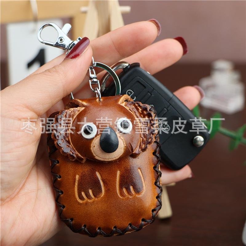 Borsa Portacarte Controllo Accessi Koala in Pelle di Mucca Primo Strato, Ciondolo Portachiavi, Custodia Auricolari, Fibbia Carina alla Moda, Portacarte a Goccia d'Acqua.