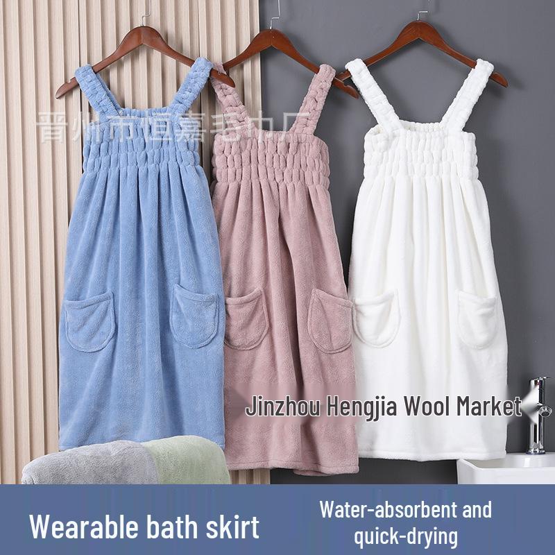 Women's Wrapable Cotton Bath Towel - Quick-Drying, Absorbent, Wearable Skirt with Pocket (2024 Summer Edition)