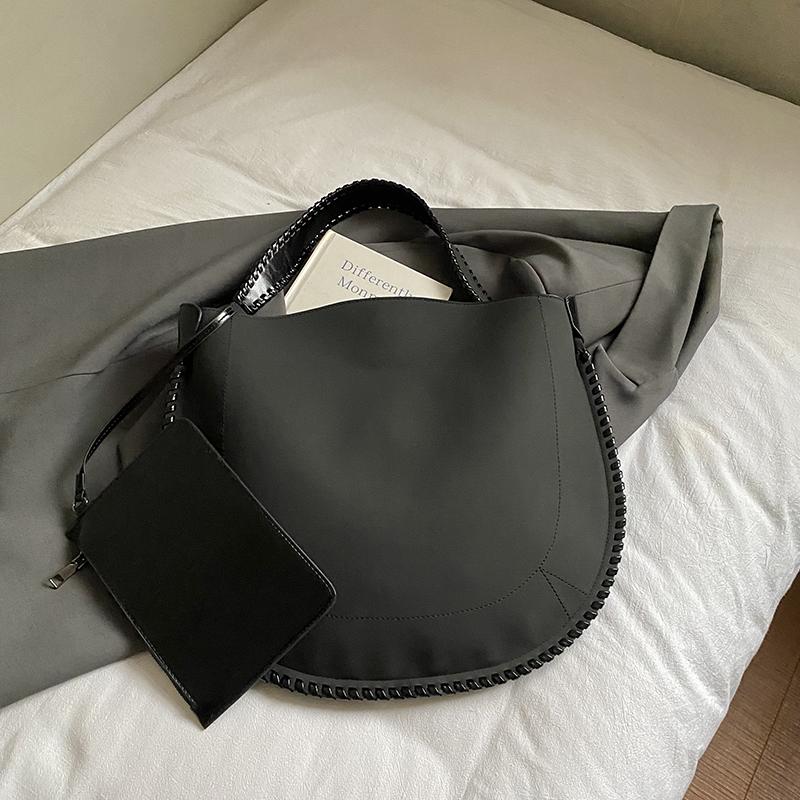 

2025 Autumn Winter Female Commute Shoulder Bag With Coin Purse Retro Suede Leather Handbag Fashion Lady Clutch Bag Big Totes 50cm)) чёрный