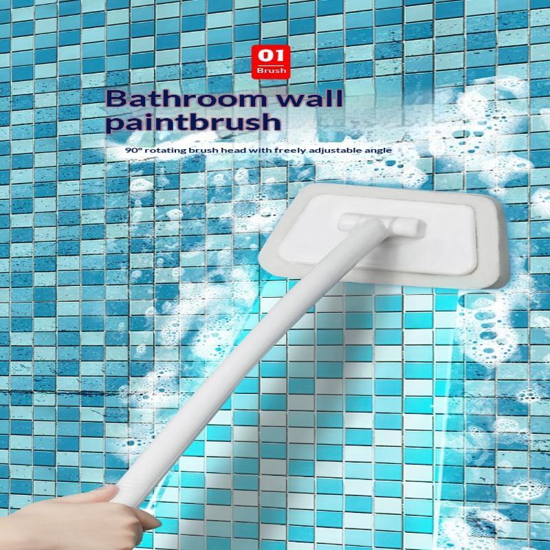 Long Handle Bathroom Cleaning Brush With Soft Scratch Free Scrub Pad For Bathtub Tile Sink Cleaning
