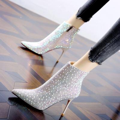 Nuovi stivaletti alla caviglia con strass autunno inverno nuovi lucidi sexy a punta tacco alto fine da donna 8 cm tacco alto stivaletti sandalo