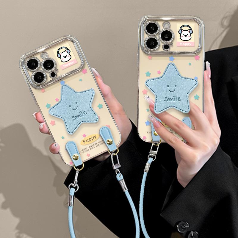 Cortical star bracket is suitable for Apple 16e mobile phone case 15promax electroplating window 13 lanyard 14 soft silicone