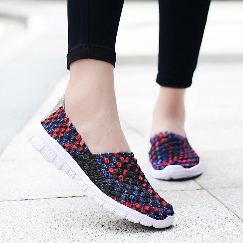 Damen Sneakers Sommer Atmungsaktiv Leichte Slipper Damen Flache Schuhe Damen Loafer Manuell Gewebte Flache Damen Freizeitschuhe