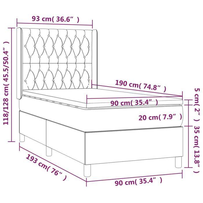 VidaXL Slat Bed Base with Mattress and LED, Upholstered Bed, Single Bed, Adult Bed for Interior Bedroom, 3138518