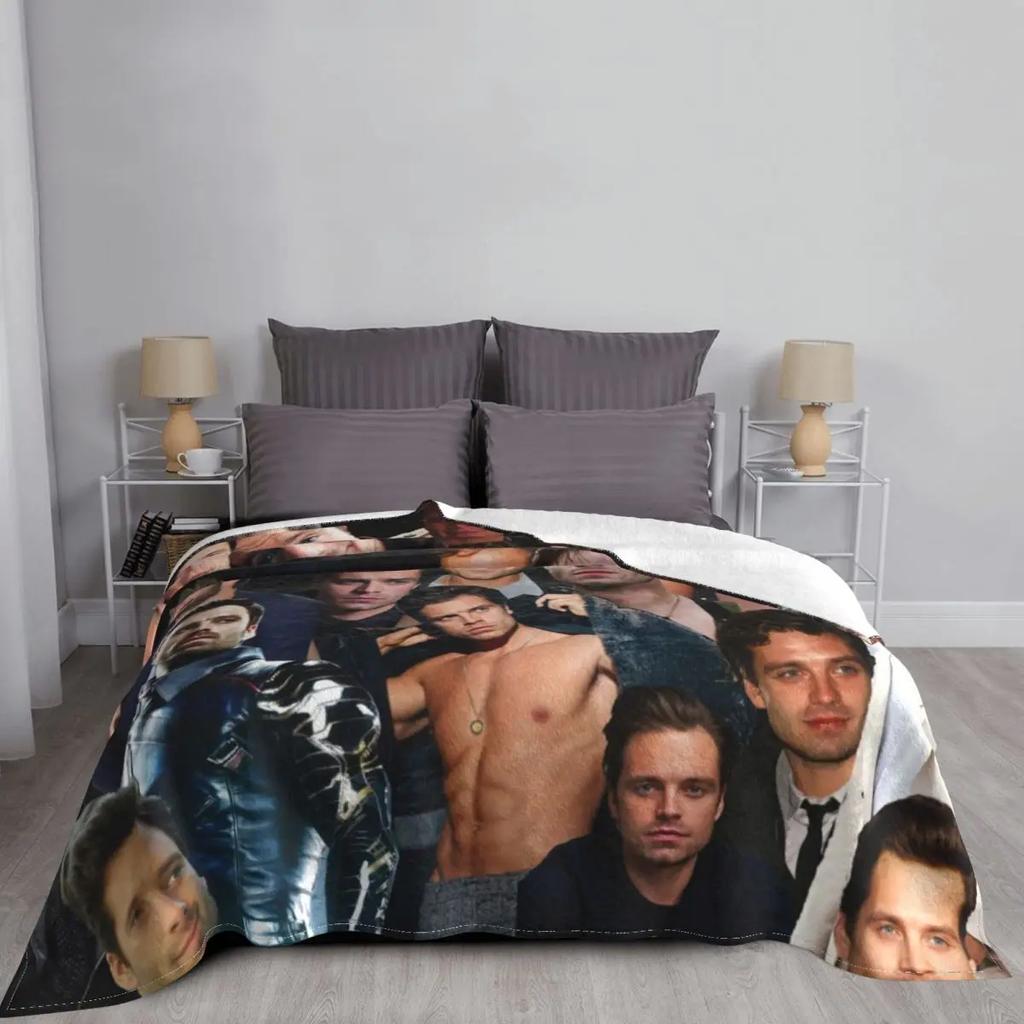 Sebastian Stan Collage Anime Blanket Fleece Textile Decor Breathable Lightweight Throw Blankets for Home Bedroom Quilt