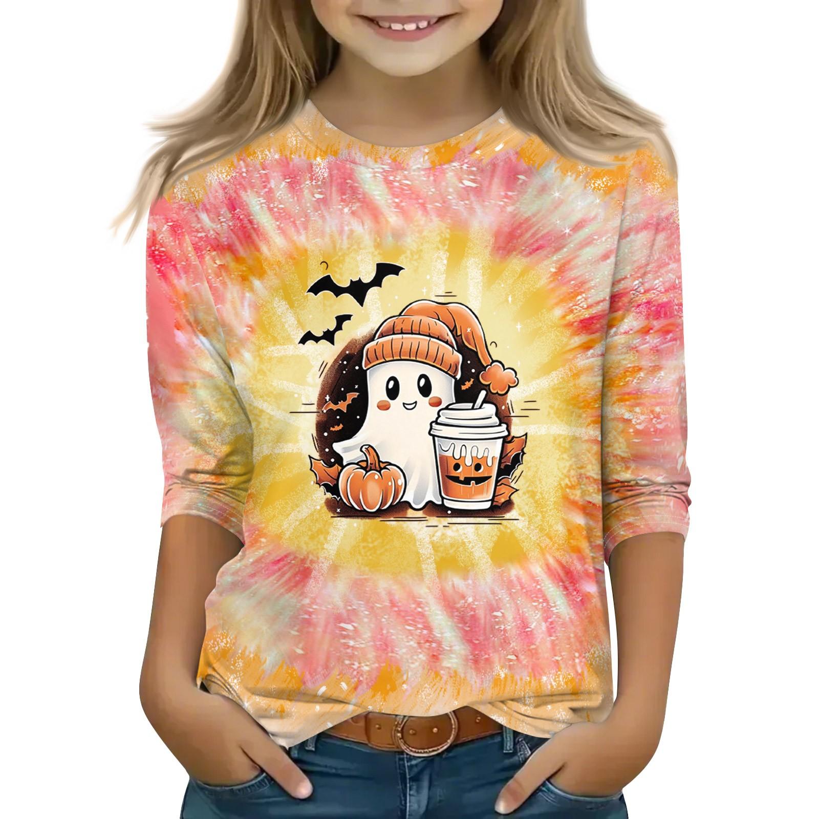 

Топы с принтом для девочек 5-16 лет с круглым вырезом и рукавами 3/4 Футболки Модные топы Наряды Футболки 160 жёлтый