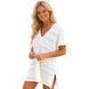 Women's V Neck Short Sleeve Crochet Knit Cover Up Dress Loose Fit Beach Tunic Dress