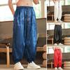 Calças casuais masculinas com estampa étnica vintage, cós elástico, design com vários bolsos, calças esportivas, bloomers, uso diário
