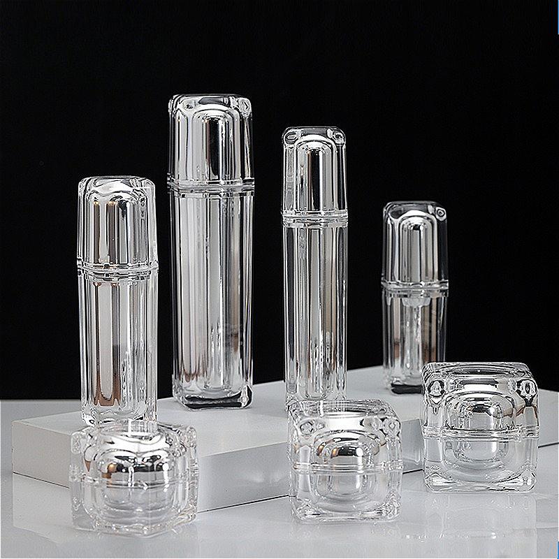 Acrylic Crystal Cream Jars 15/30/50g & Pump Bottles 30/50/100ml, Refillable Cosmetic Containers for Lotion Serum Face Cream