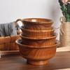 190/240/300/425/475ml Wooden Bowl Reusable Round Thickened Anti-scalding High-footed Mongolia Style Rice Bowl Kitchen Utensil