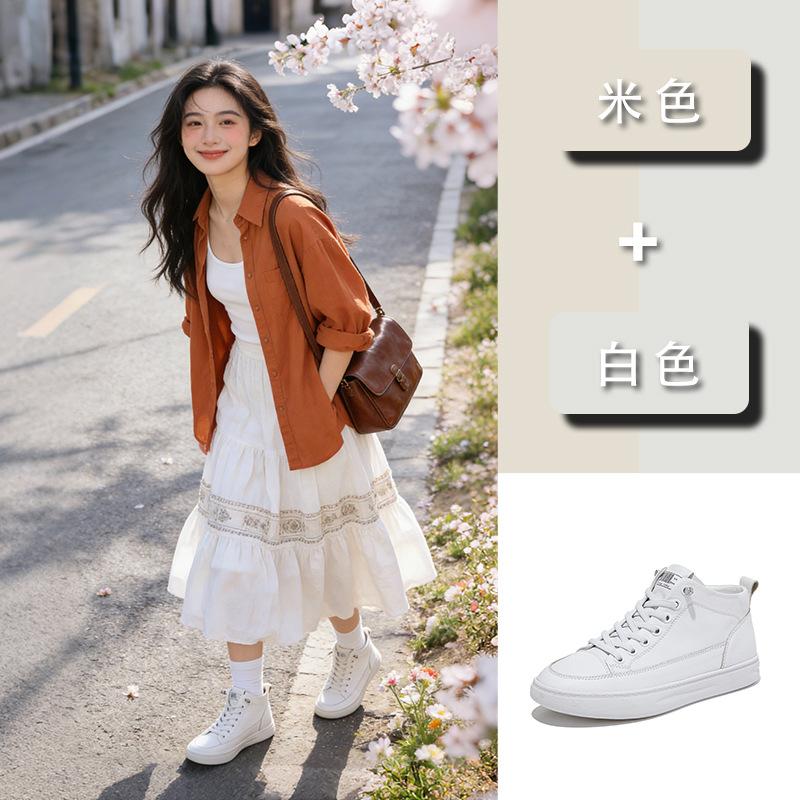First layer cowhide little white shoes 2026 spring high-top board shoes casual shoes not tired feet