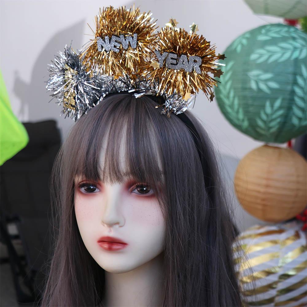 Gold Silver Happy New Year Headband Glitter Party Photo Props 2025 New Year Hairband  Party Gift