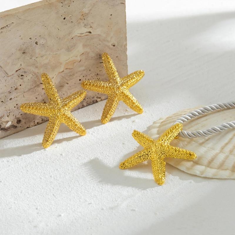 Fashion Starfish Pendant Necklace Earrings Beach Clavicle Chain Simple Choker Earrings Jewelry Braided Rope Neck Chain