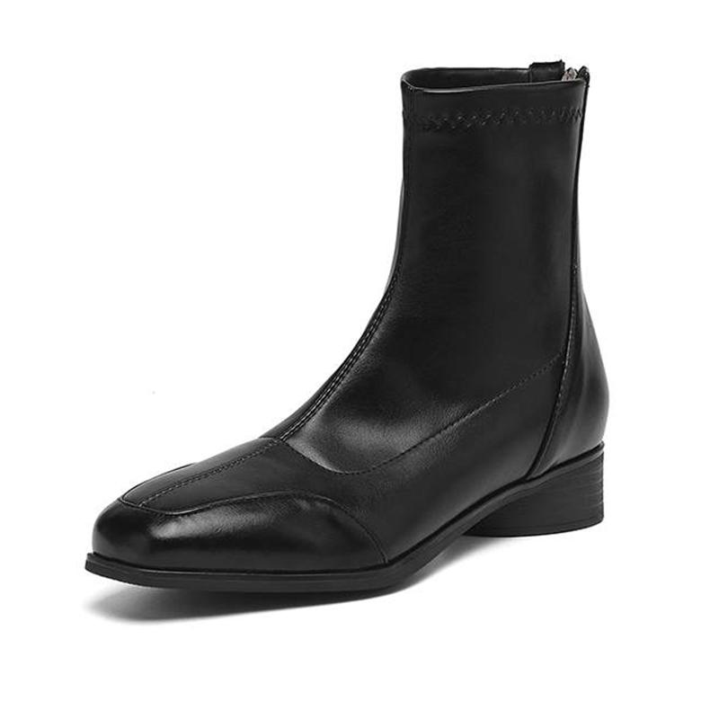 Krazing Pot Microfiber Winter Square Toe Modern Size 33 Boots Size 43 Concise Design Med Heels Zipper Women Ankle Boots