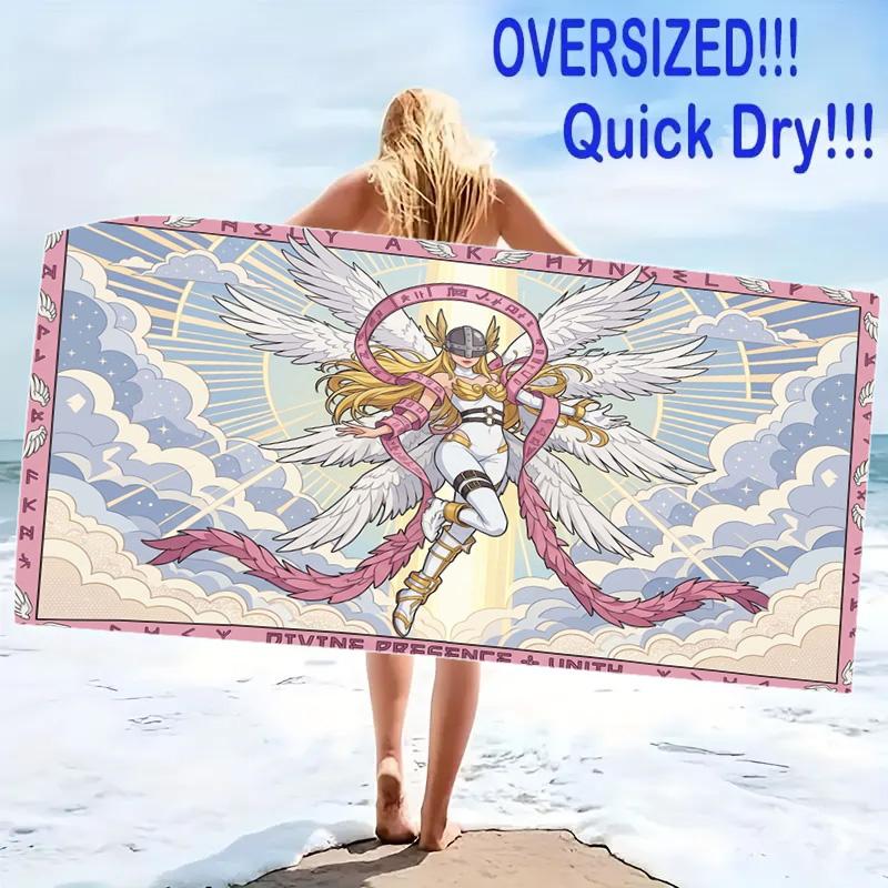 Angewomon Print Beach Towel, Large Soft Quick Dry Towel for Beach Camping Swimming