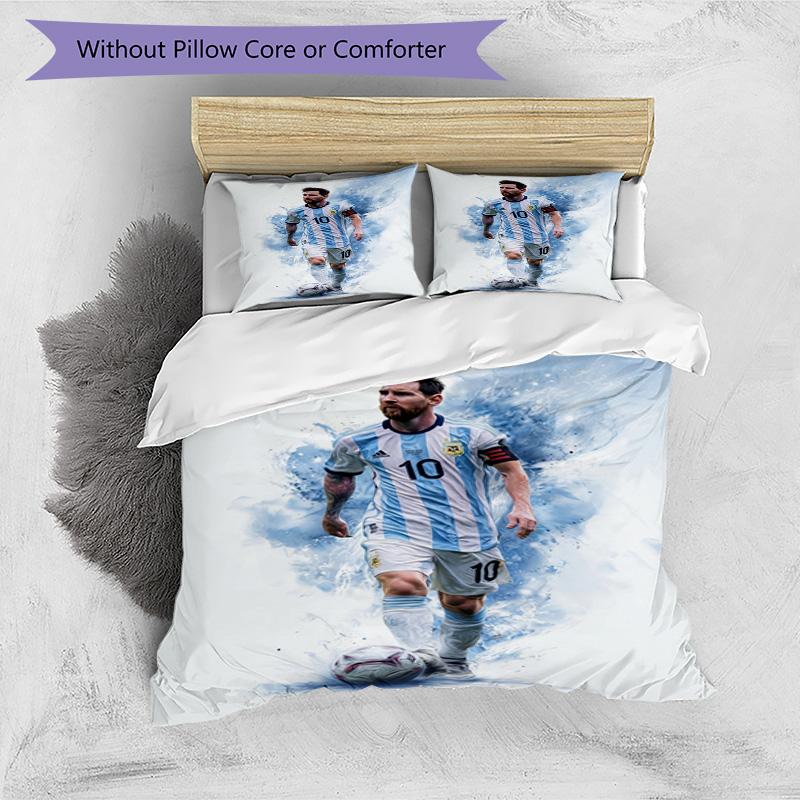 Lionel Messi Football Celebration Bedding Set,Cozy Bed Linen for Teen Room Decoration,Soccer Lover Gift,Washable Duvet Cover with Pillowcases,Football
