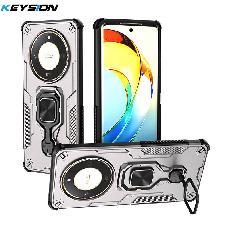 KEYSION Shockproof Armor Case for Honor X9b 5G Silicone+PC Upright Metal Live Ring Stand Phone Cover for Huawei Magic 6 Lite 5G