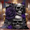Purple skull and roses 2D Flat Pattern Flannel Blanket High quality All Seasons Warmth and Comfort Perfect for Christmas Gifts.SMT0917587