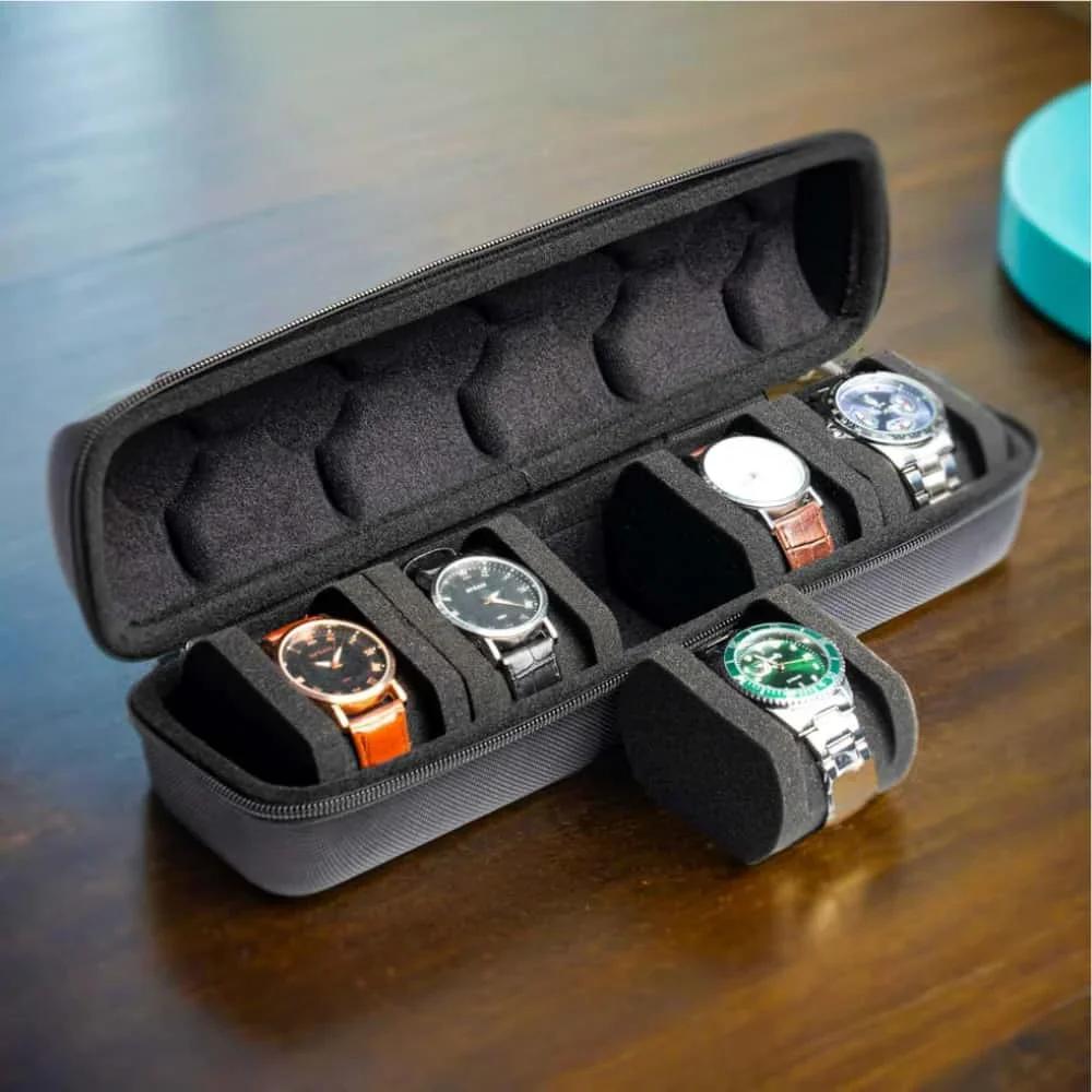 Portable Watch Travel Case, Storage Box Organizer with Sponge Insert for Apple Watch Huawei Samsung Smartwatch Multi Slot Holder