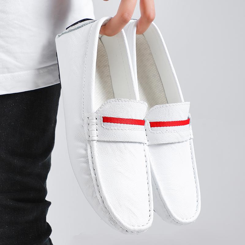 Fashion Comfortable Slip on Loafers Moccasins Handmade Casual Leather Male Shoes Simple Walking Flat Light Soft-Soled Mens Driving Shoes