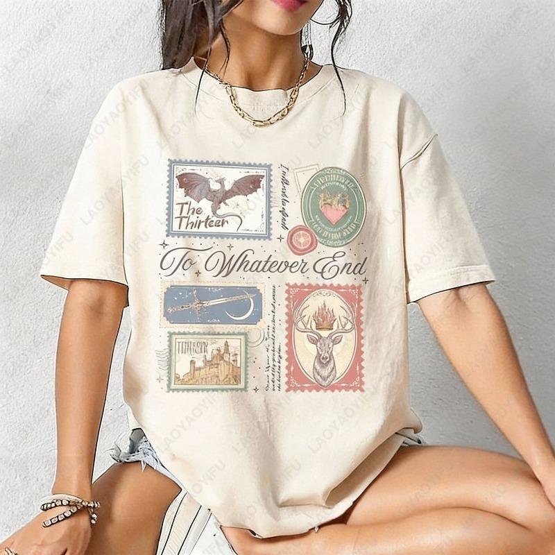 TOG Book Stamps Cotton Shirts Terrasen The Thirteen Aelin Fireheart Retro Printed Tops TOG Series Gift For Book Lover Ropa Mujer