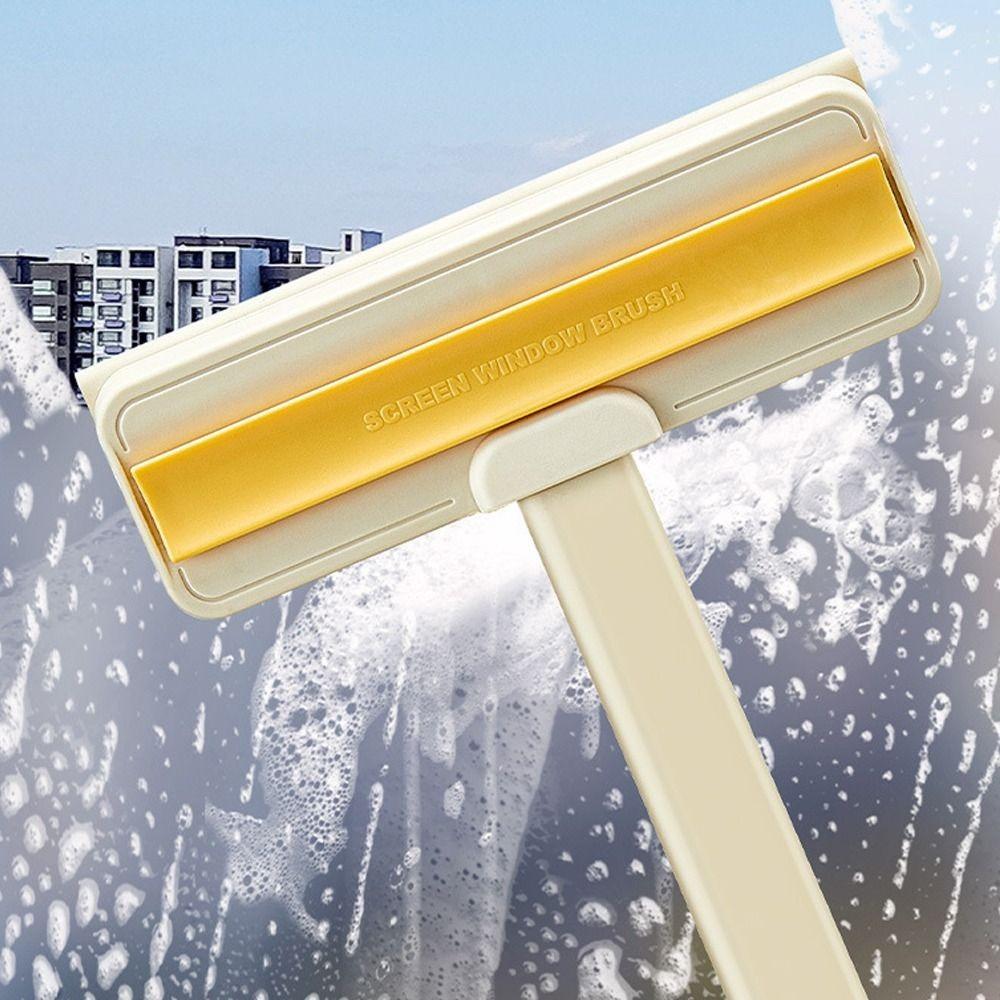 Scratch-Free Window Mesh Scraper 2 In 1 Squeegee Wiper Long Handle Screen Brush Window Cleaning