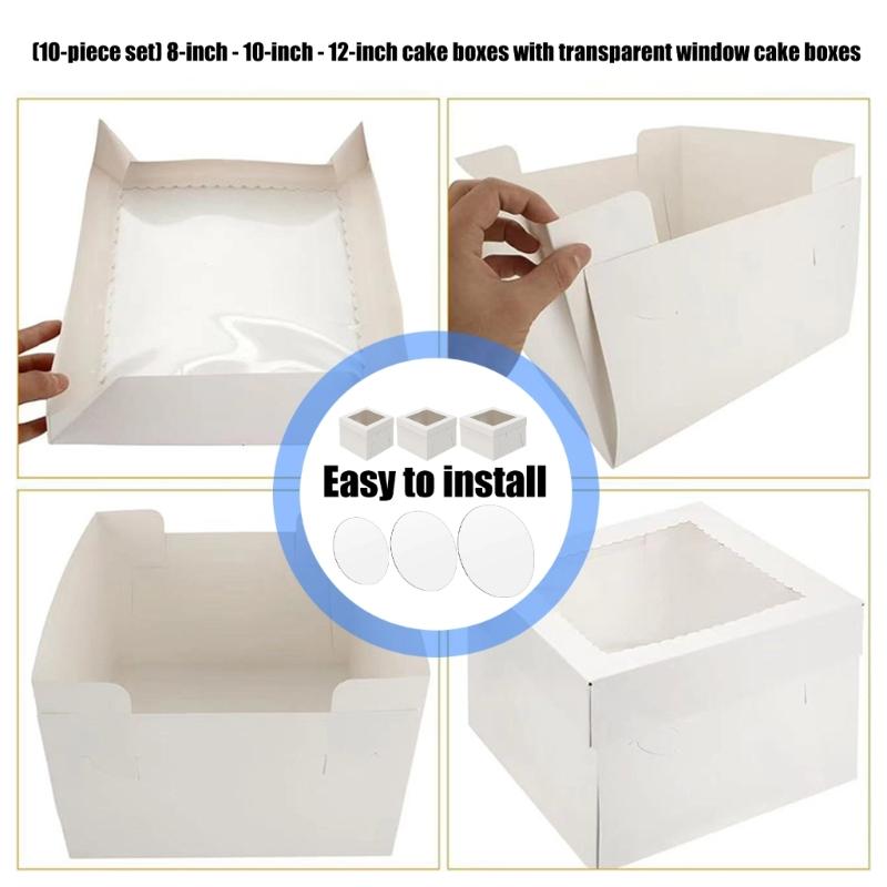 Pack of 10 Sturdy Cakes Boxes Having Clear Cover and Window Design for 8 10 12inch Cakes User Friendly Paper Durable