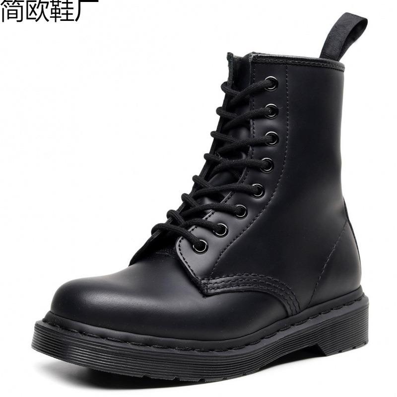 Martin Boots Tooling Boots Women's Hard Leather Pure Black Line Couple Short Boots Men's and Women's Leather Boots Round Head Trend