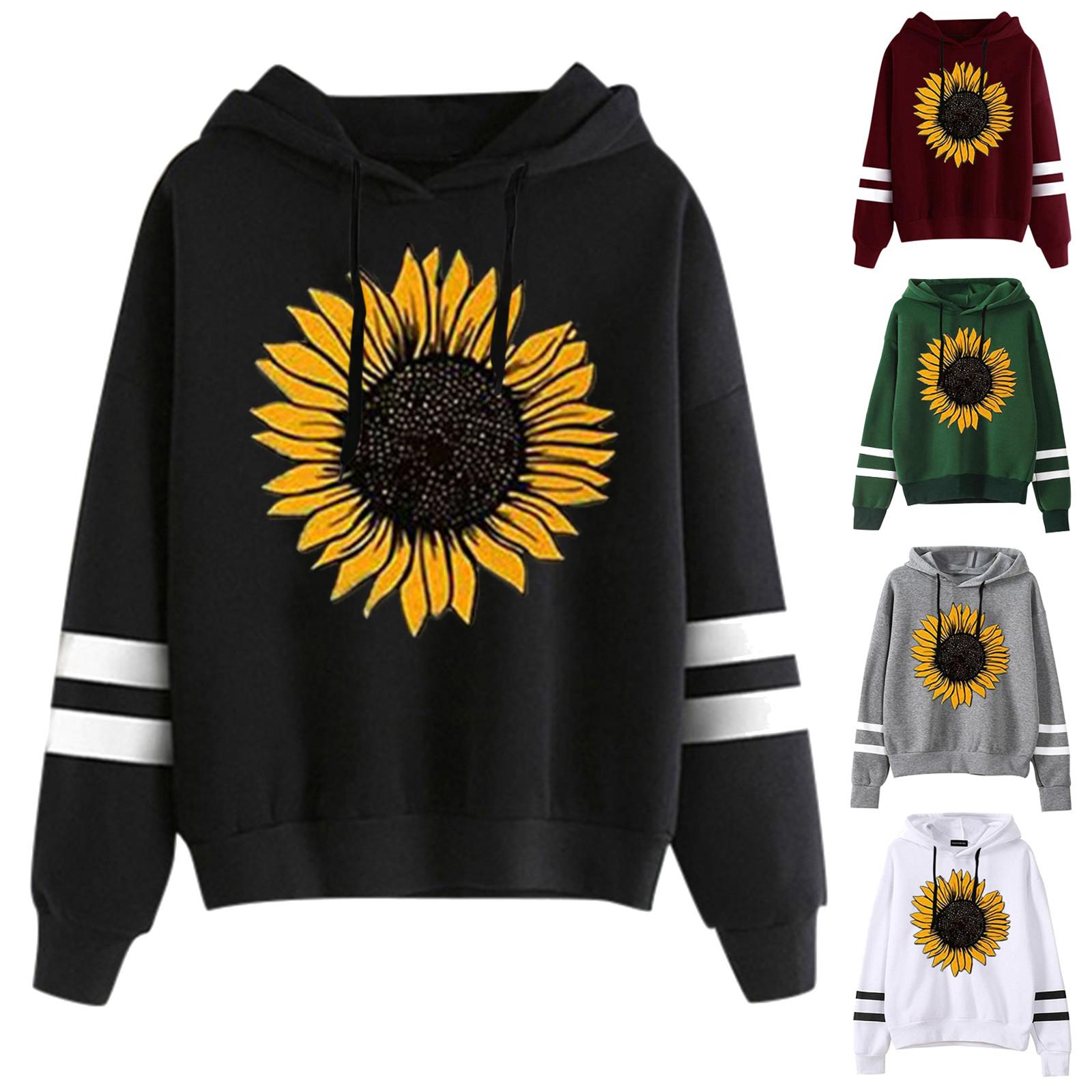 

Women sunflower Christmas Print Hooded Long Sleeves Sweatshirt