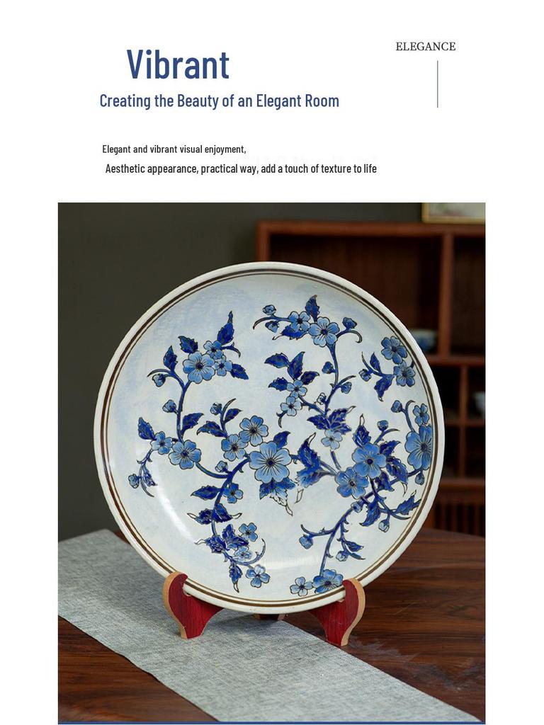 Blue and White Linglong Deep Ceramic Plate - High-End Retro Tea Tray Dish for Home Use