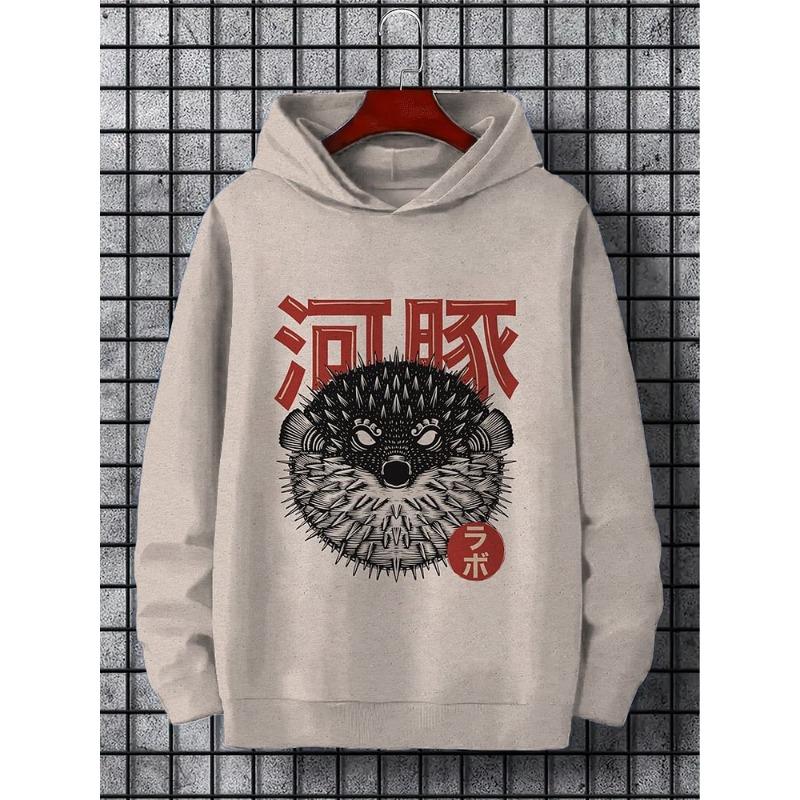 Autumn And Winter Animal Men's Hoodie Japanese Style Harajuku Art Casual Sports Hoodie Pattern Autumn And Winter