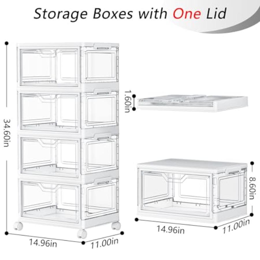 Portable Clear Storage Bins with Lid and Wheels 24QT Stackable Plastic Bins with Magnetic Doors for Bedroom Living Room Office