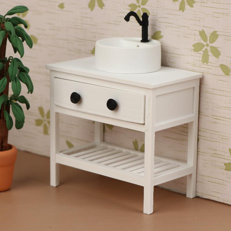 1/12 Living Scene Ornament Toys Dollhouse Simulation Sink Cabinet Model Dollhouse Bathroom Furniture Decoration Dolls House