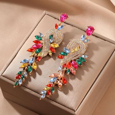 Mode Lange Blattfarbige Fransenohrringe Weiblichkeit Exquisite Blätter Musiknote Tropfenförmige Diamantohrringe