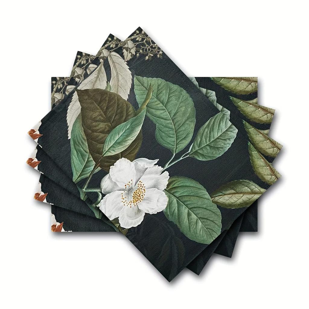 Placemats Linen Green Leaves Summer Series Table Pads Washable Table Mats Family Table Decorations Room Decor