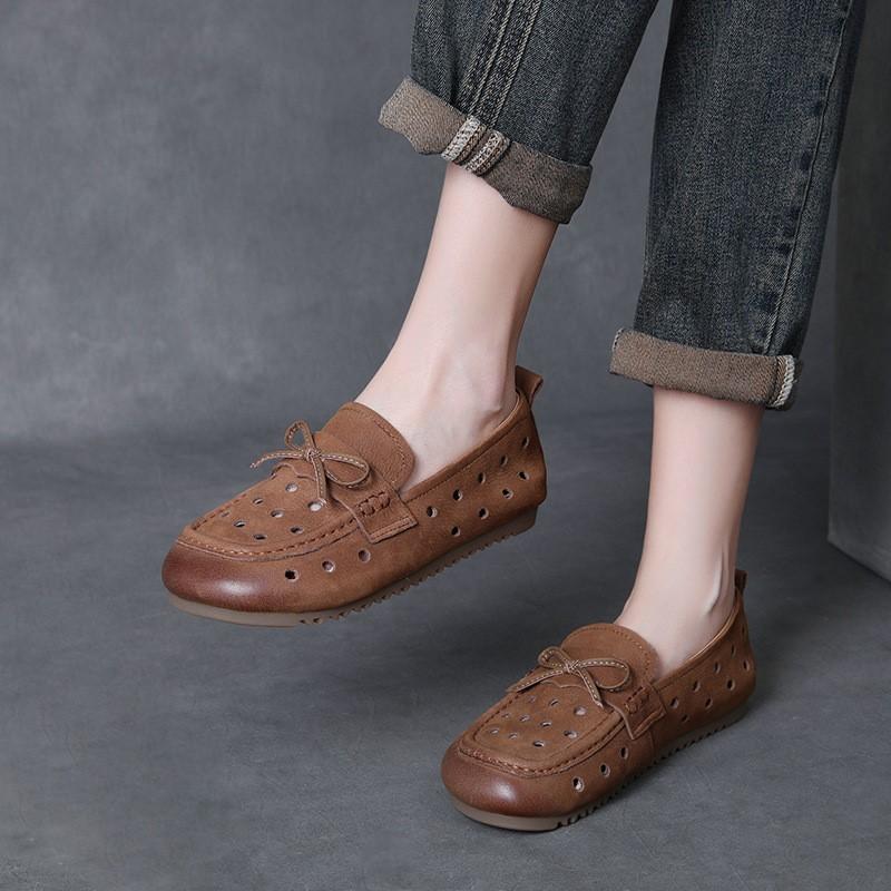 Fashion GKTINOO Genuine Leather Hollow-out Women's Slip-on Shoes 2025 Summer New Comfortable Casual Flat Breathable Sandals