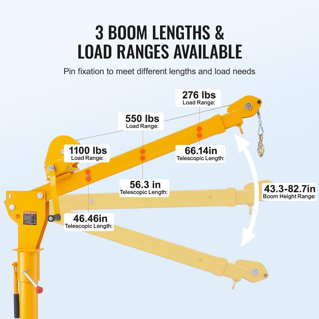 Pickup Truck Crane Hoist Crane 1100 lbs with Manual Winch 360° Hoist Lift