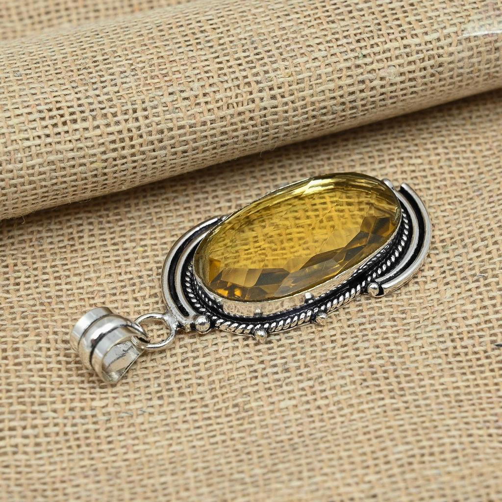 Facettierter Citrin-Topas-Edelstein, 925er-Sterlingsilber, handgefertigter Schmuck, Thanksgiving-Anhänger