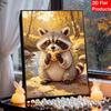 Sparkling Pearl Painting on Stretched Frame Cute Raccoon Eating DIY Bead Art Canvas Relaxing Hobby Gift for Craft Lovers Creative Projects