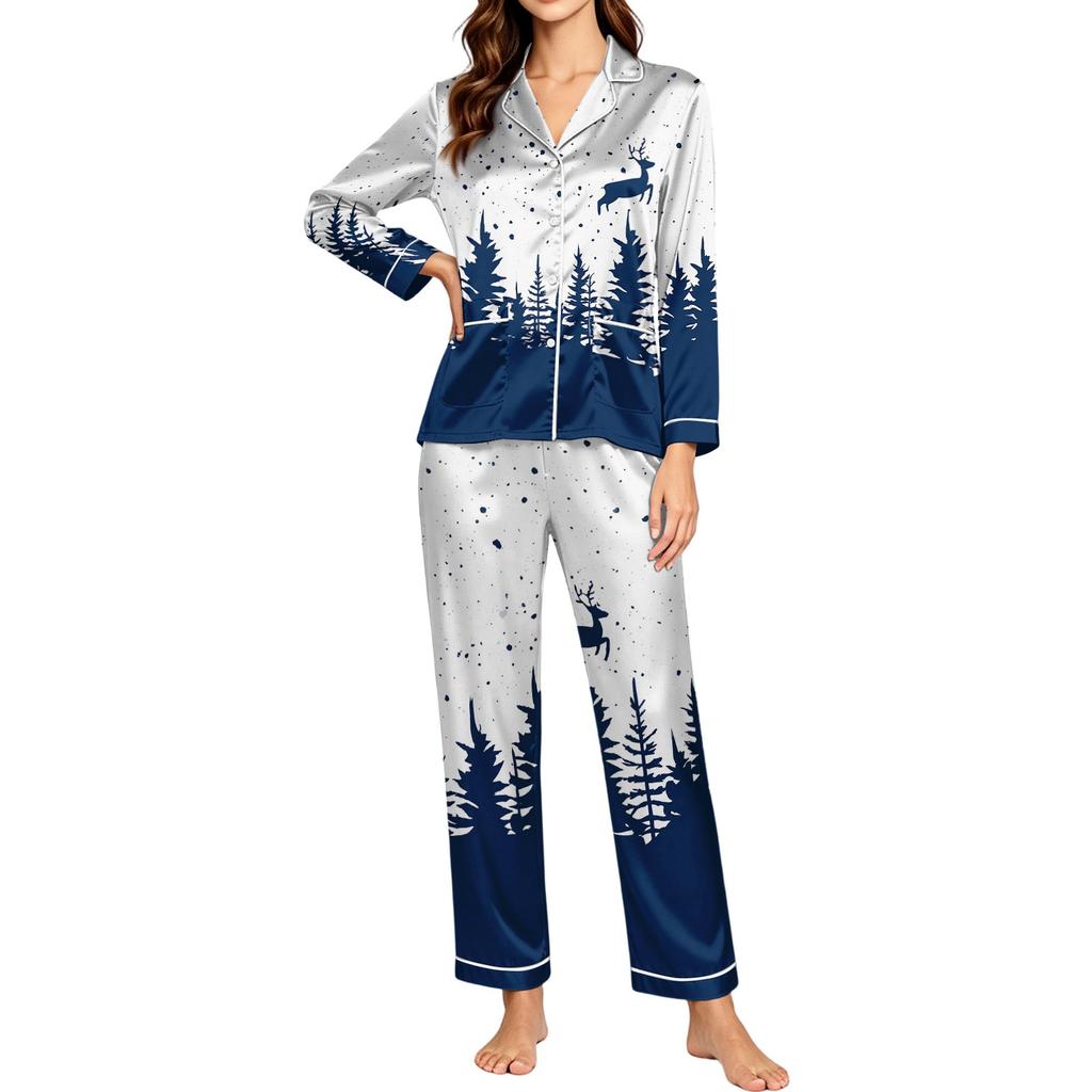 Women's Christmas Print Long Sleeve Pajamas for Holiday Lounging and Relaxing at Home