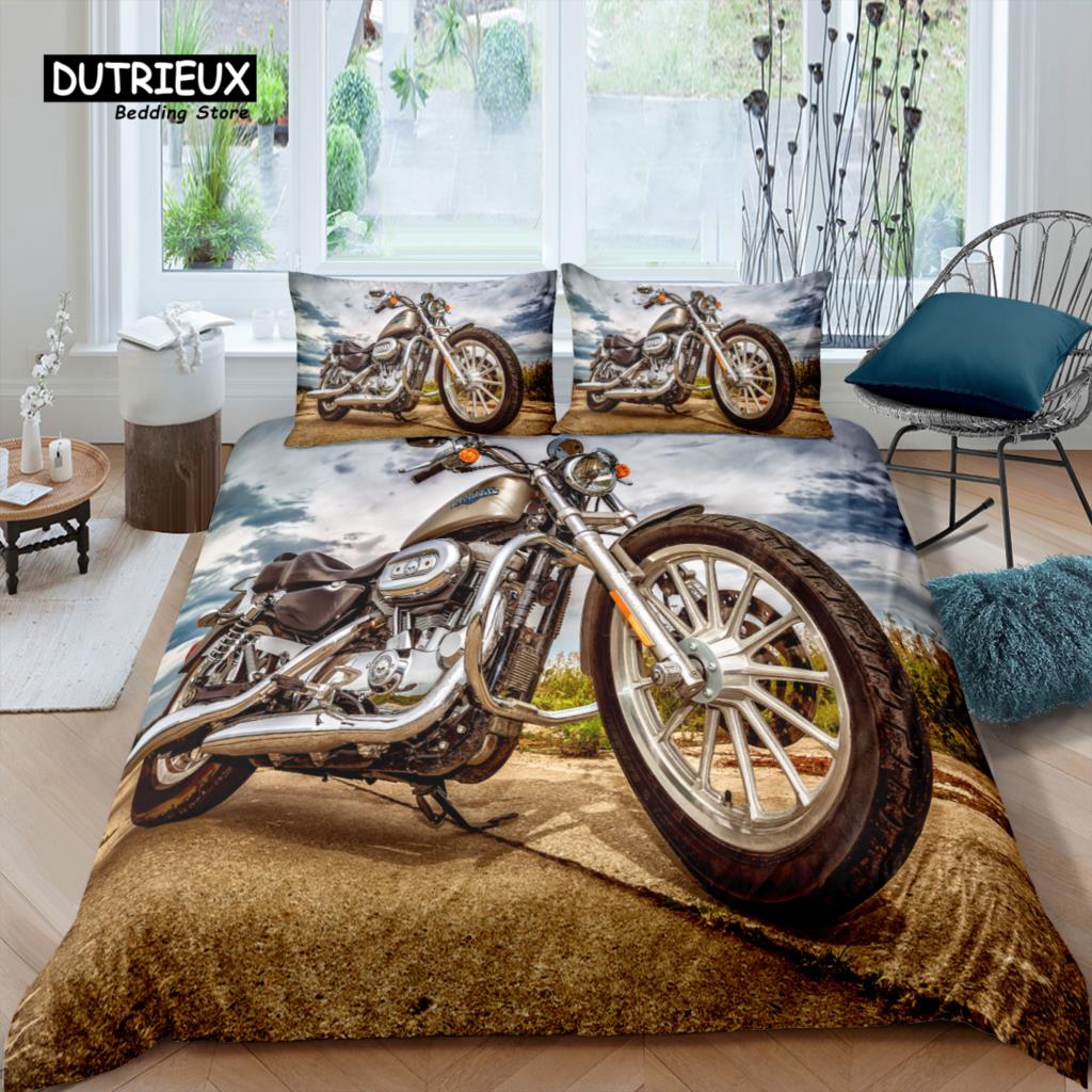 Home Living Luxury 3D Motorcycle Bedding Set Girl Duvet Cover Set Pillowcase Kids Bedding Set Queen and King EU/US/AU/UK Size