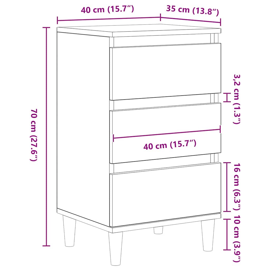 Nightstand with Drawers Rustic Wood Look 40 x 35 x 70 cm Engineered Wood
